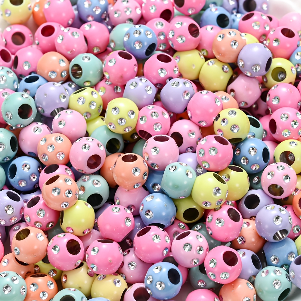 Image of 300pcs Pack 9mm Sparkling Rhinestone Beads With Large Holes - Candy-colored Acrylic Beads For Making, Bracelets & Necklaces - Durable Craft Supplies For Beginners & , Beads For Jewelry Making