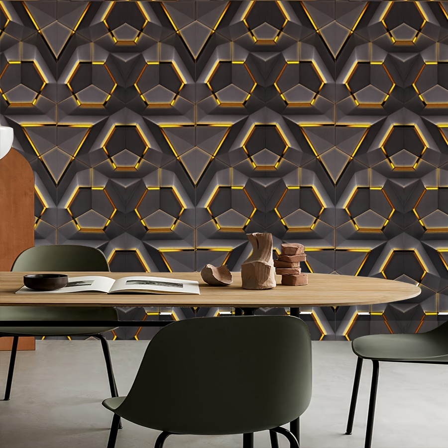 1 Roll of Exquisite 3D Black and Golden Diamond Wallpaper - Easy to Stick, Removable, Self-Adhesive Wallpaper for Kitchens, Bedrooms, Bathrooms, Home and Commercial DIY Decor, Vinyl Material, Random Match Pattern, Commercial Decoration | Diamond Pattern | Peel and Stick Installatio