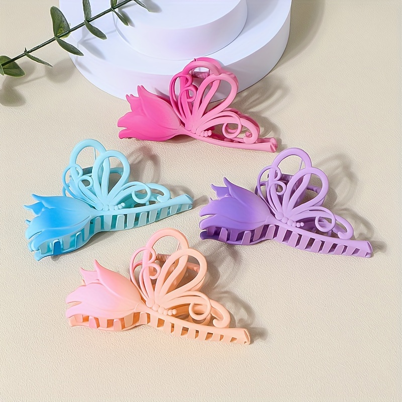 

4 Pcs Gradient Color Flower Butterfly Hair Claw Clips, Nonslip Matte Hair Clips For Women, Strong Hold Hair Accessory For Thick, Thin And Other Hair Types