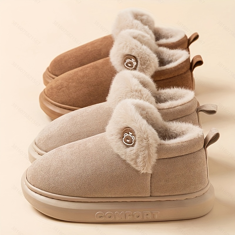 

A Pair Of Lovers' Winter Boots Featuring High-top, Non-slip, Plush-lined, Soles For Outdoor Wear In Winter