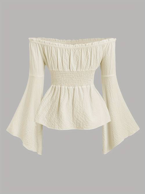 elegant off shoulder color block blouse sleeves womens fashion tie waist detail machine washable polyester spring summer fall
