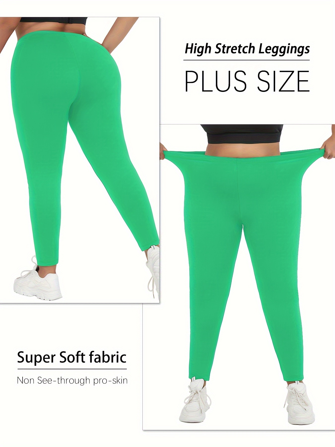 High-Waisted Plus Size Plain Women's Athletic Leggings, Stretchy, Super Soft, Non-See Through Fabric, For Running And Yoga Suitable Spring/Autumn