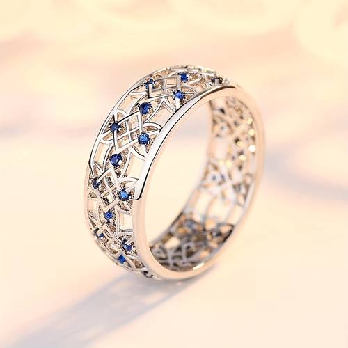 925 sterling silver inlay blue super zirconia wedding ring niche design ring jewelry