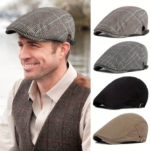 men s cotton plaid cap solid color newsboy golf beret hat lightweight flat driving cap suitable for teens suitable for men and women