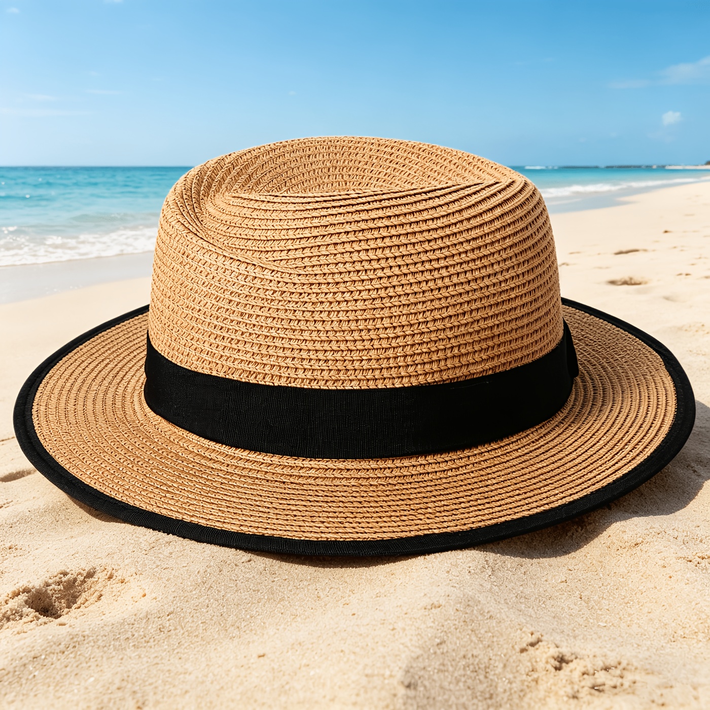 Image of Women's Wide Brim Floppy Straw Hat Panama Travel Hat Fedora Summer Beach 50+ Sun Hat For