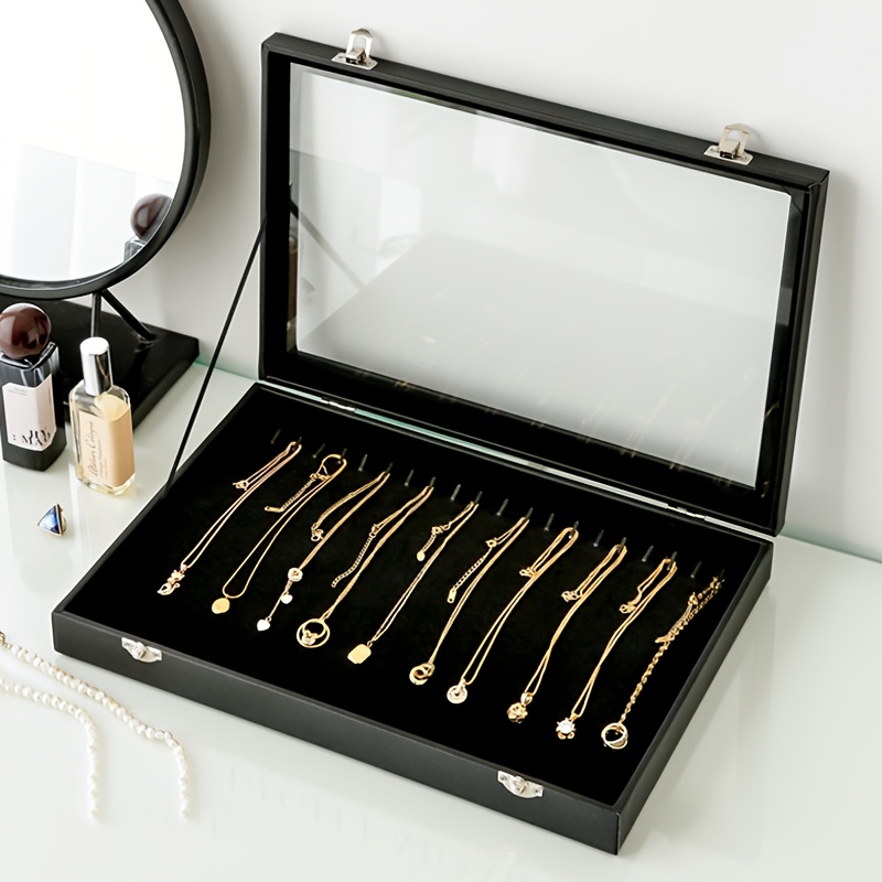 TEMU Jewelry Organizer Box Spacious Storage Case With Clear Lid For Rings, Earrings, And Necklaces; Suitable For Home Decor And Gifts For Valentine's