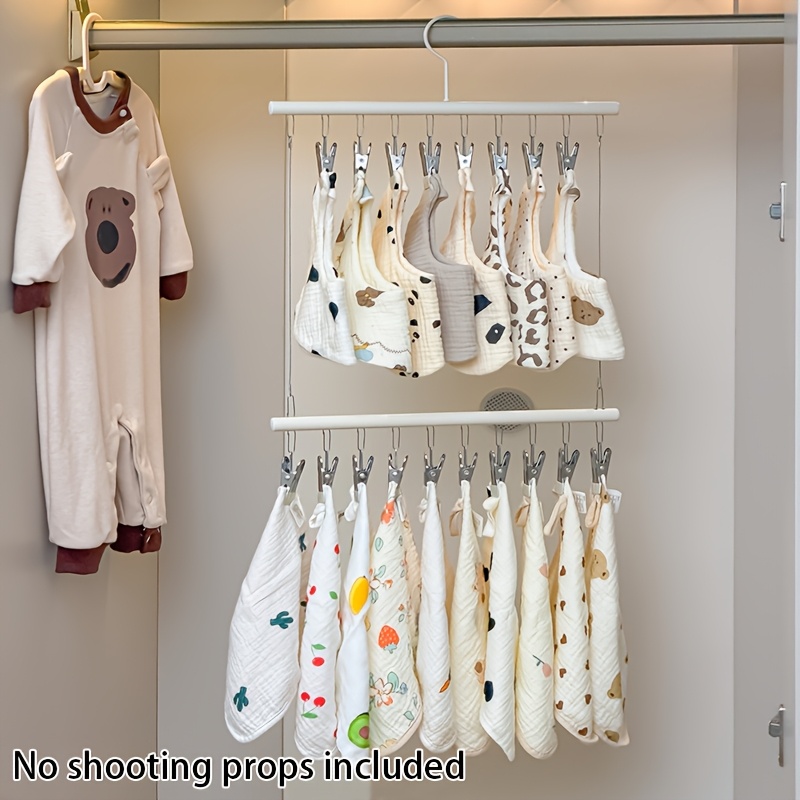 E-shop Doppellagiger Kleiderbügel mit Clips, ein platzsparender Kleiderorganizer, geeignet für Lätzchen, Hüte und Socken, mit einem robusten