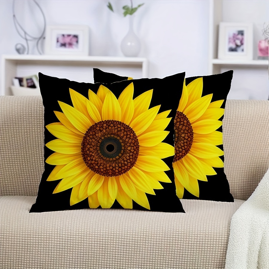 

Sunflower Decorative Pillow Covers - Black Background, Covers, Home Decor Sofa, Chair, Car, Outdoor Pillowcases (pillow Not Included)