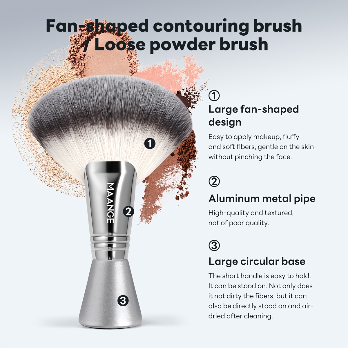TEMU Maange 1pc Professional Makeup Tool, Fan Brush, Powder Brush, Blending Brush, Carrying Makeup Tools, Basic Makeup Tools For Beginners, Gift For
