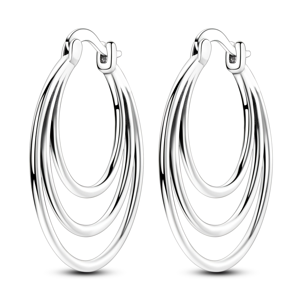 E-shop 1 Paar Plattierte Silberne Klassische Einfache -Stil Geometrische Dreischichtige Elliptische Design Creolen Ohrringe – Damenmode Luxus Unisex