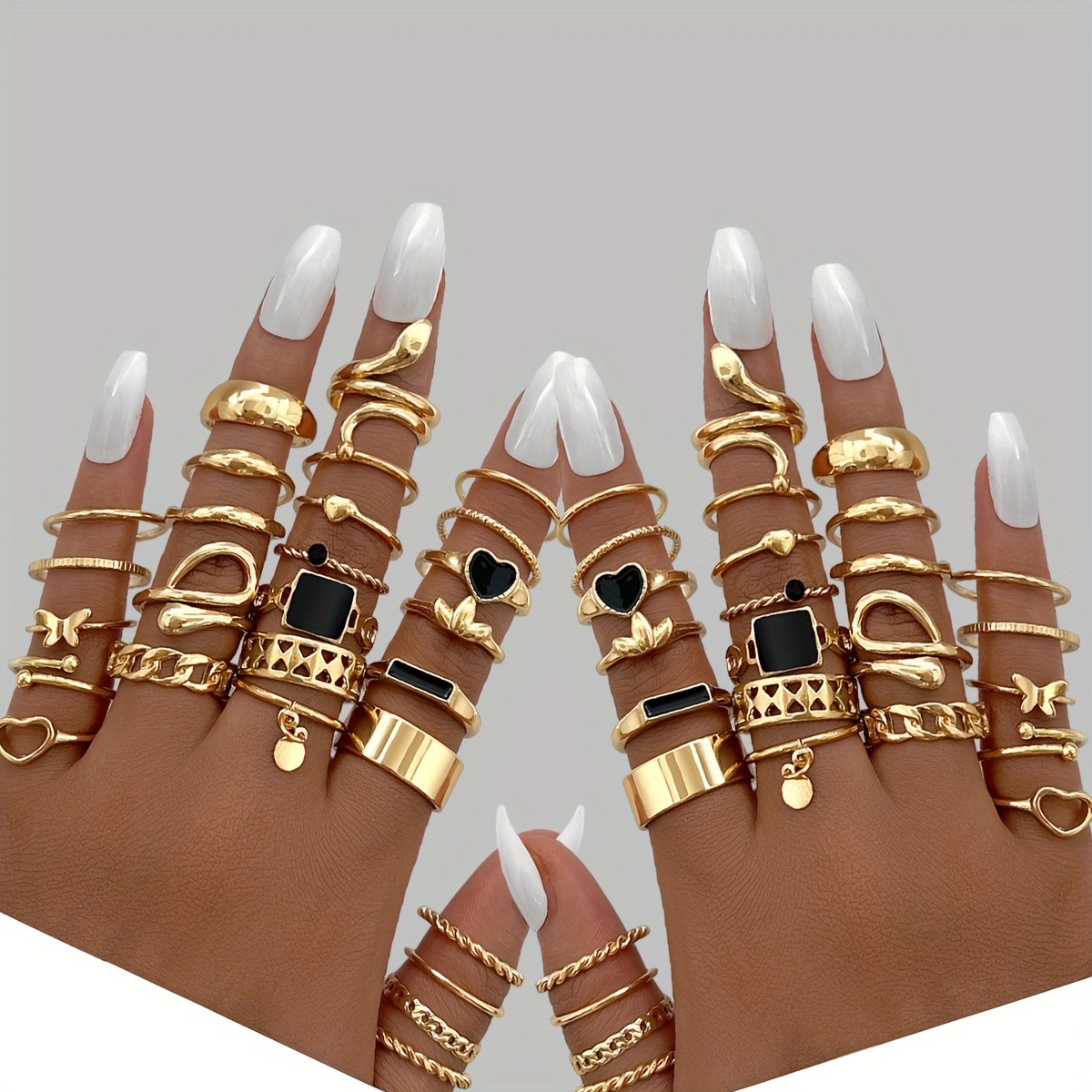 E-shop 54-teiliges Set, modisches, elegantes trendiges Damenring-Set in - mit quadratischen herzförmigen Designs. Geeignet für den , Urlaub, Partys,