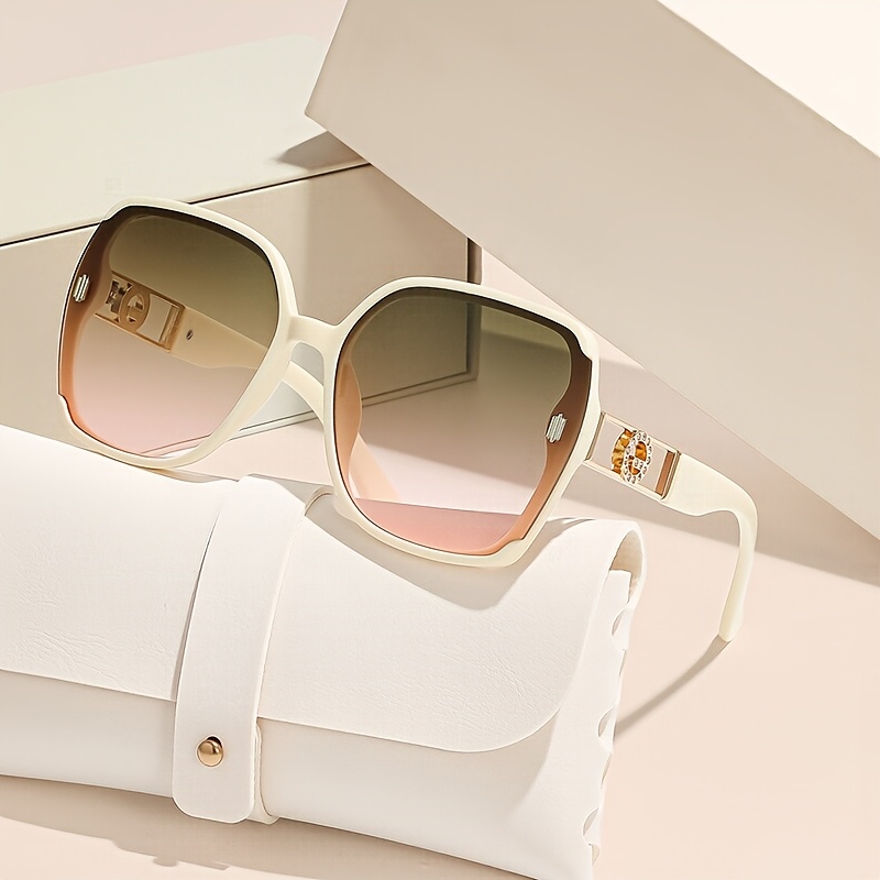Image of Luxurious Golden Hinges | Unisex, Casual Wear . Oversized Square Fashion Glasses - Fashionable Cream , Perfect For Carnivals, Parties, Holidays, And