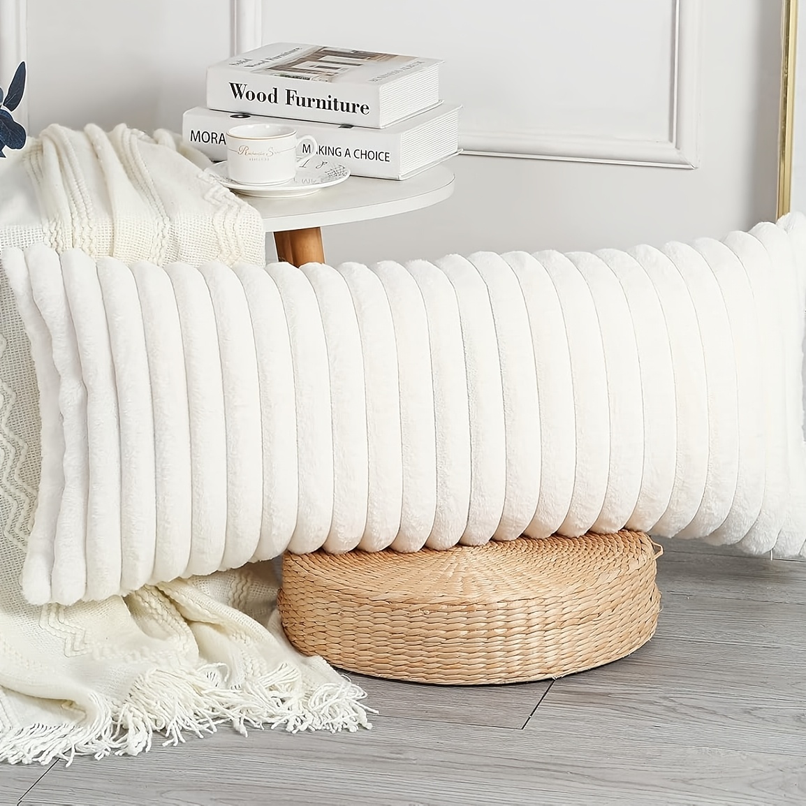TEMU 1pc Modern Striped Plush Lumbar Pillowcase Suitable For Sofa Bed Cushion Cover, Zippered Removable Washable Cover With Zipper Closure, Soft