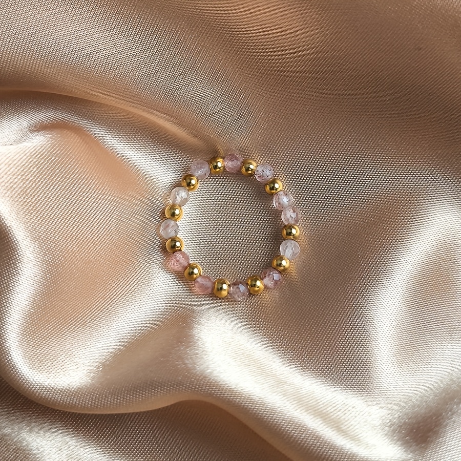 Image of 1pc Ladies Elegant 3mm Natural Stone + Stainless Steel Beaded Ring Elastic Cord Adjustable Finger Ring Valentine's Day Jewelry Gift Suitable For Holiday Wedding Party Wear