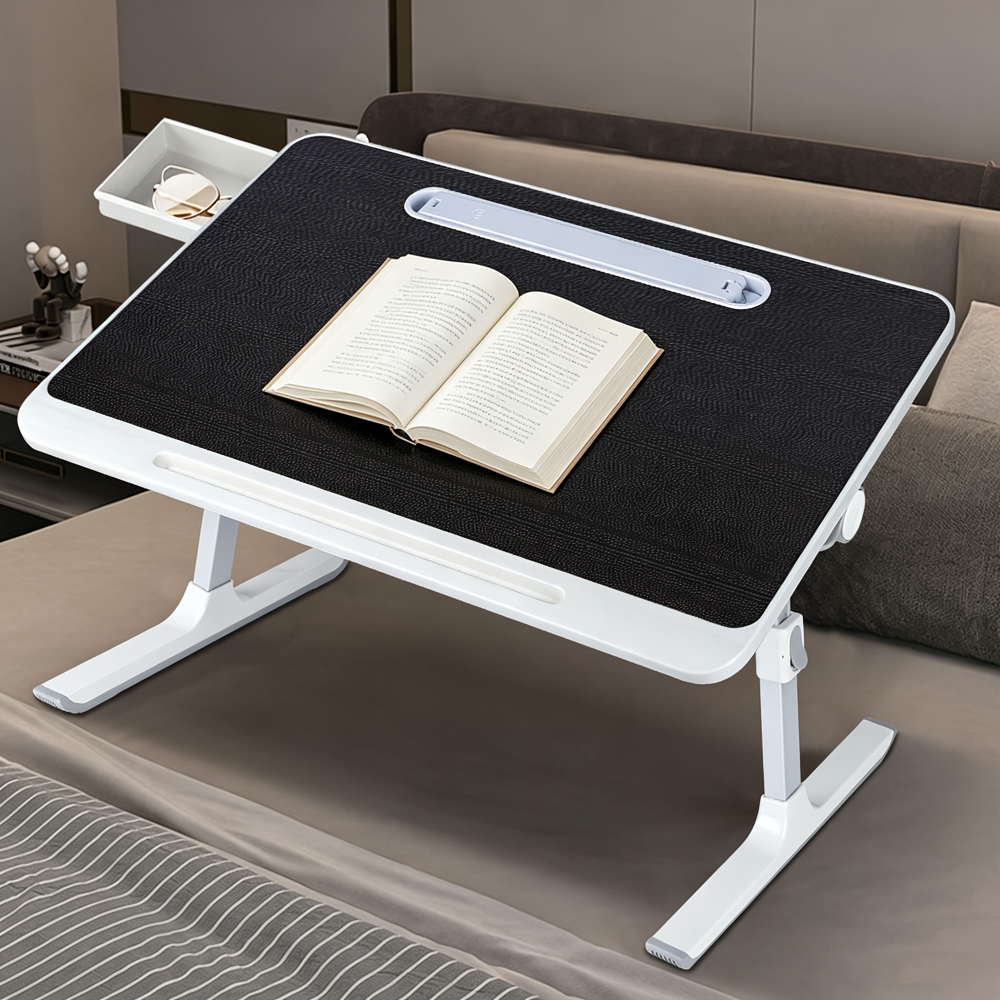 Laptop Table For Bed, Height & Angle Adjustable, Sturdy Light Weight Foldable Portable Laptop Table For Laptops Up To 15.6 Inches, Lap Desk Bed Tray Table For Working, 60x40x27-40cm Black