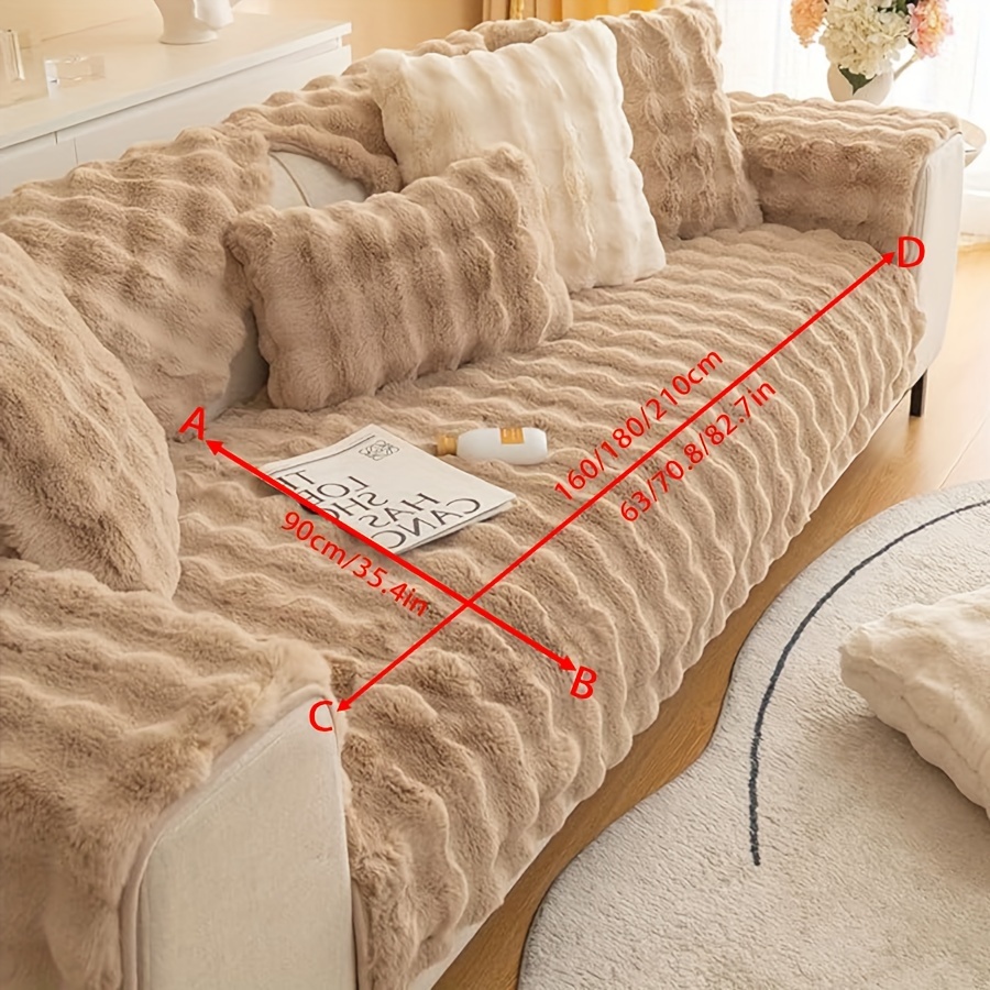 TEMU 1pc Of Luxurious Thick Plush Couch Cover, And Anti-slip, Fluffy And Furry Sofa Slipcover, Washable Furniture Protector Suitable For Children, Dogs, And Cats