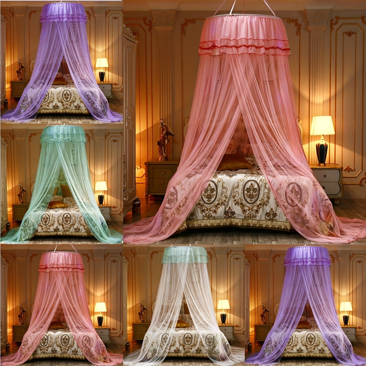 

1pc Dome Ceiling Mosquito Net, Bedroom Decoration Ceiling Hook High-end Floor Curtain Net Bedroom Office Living Room Decoration Mosquito Net (excluding Luminous Light Strip)
