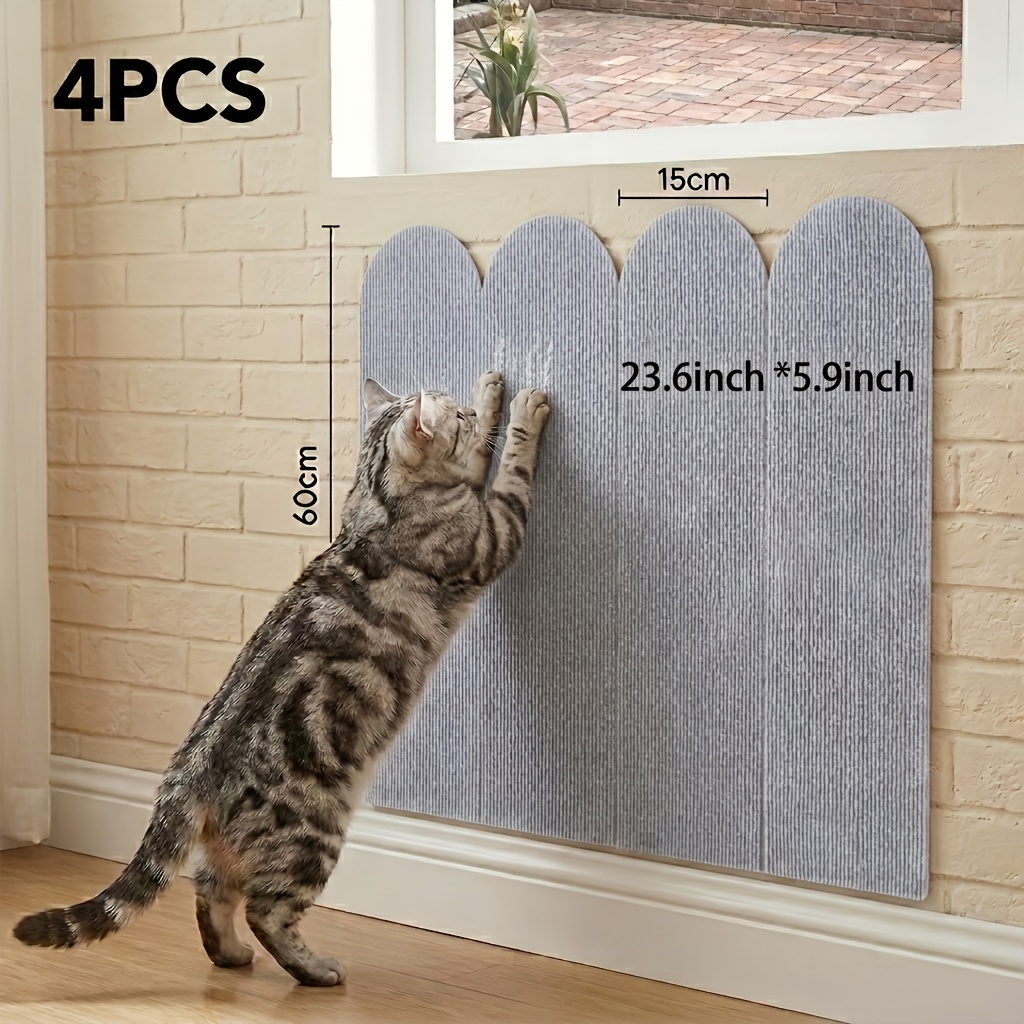 TEMU Lot de 4 planches à gratter auto-adhésives pour chat, style combinaison multicolore, texture silencieuse à rayures, matériau épaissi à la de