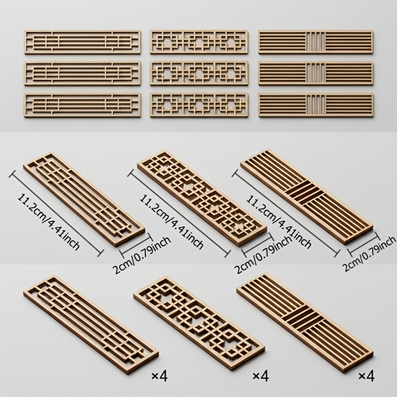 TEMU Lot de 12 mini paravents en bois, accessoires de maison de poupée, matériaux de bricolage pour modèles miniatures, pièces de décoration pour