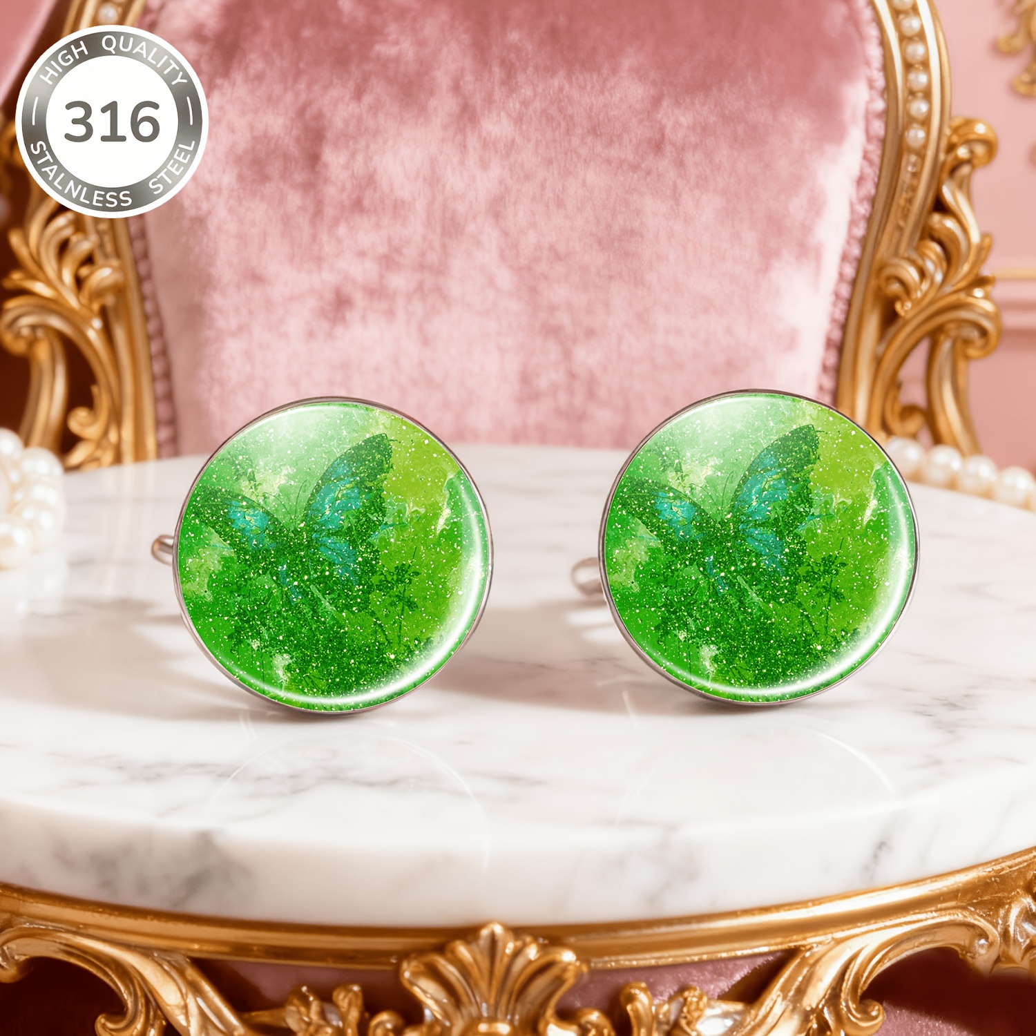 2pcs Classic Blue Butterfly Pattern No-piercing Ear Studs Set