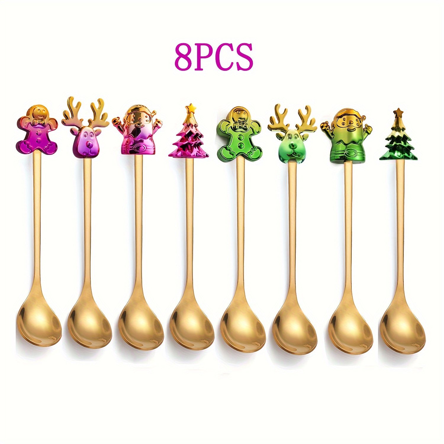 Image of 4/8pcs Cute Gradient Color Christmas Spoons, High-quality Stainless Steel Coffee Spoons/teaspoons/ice Cream Spoons, Perfect For Party Table Decoration, Mixing Drinks/ And Jam