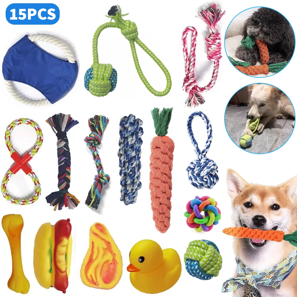 15 Pack Blend Rope Dog Toys for All Breed Sizes