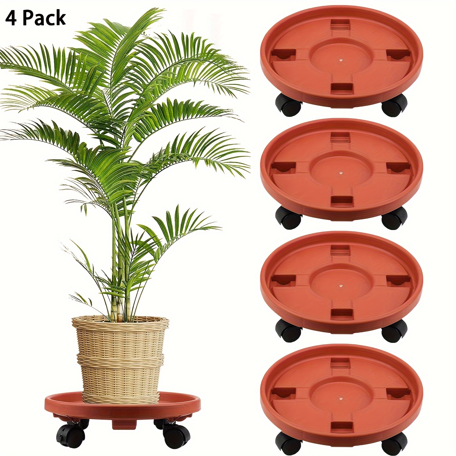 

4pcs Large With Wheels 12" Rolling Plant Stands Heavy-duty Plastic Plant Roller Base Pot Plant Saucer On Wheels Indoor Outdoor Plant With Casters Planter Tray Coaster Red