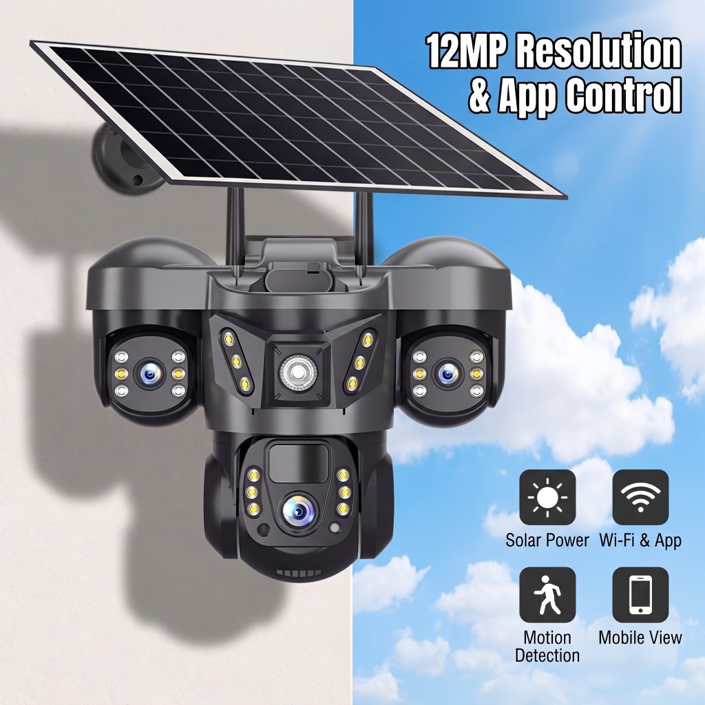 TEMU Kepeak 12mp Solar Security Cameras Wireless Outdoor, 360° Pan Tilt Auto-tracking, Smart Ai Detection, Local Storage, 2.4ghz Dual-band Wifi, With
