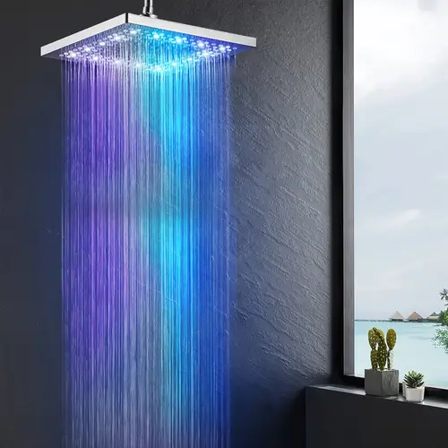 head 8 inch high pressure rain shower head with 7 color changing automatically light up shower head square overhead shower head with led lights chrome