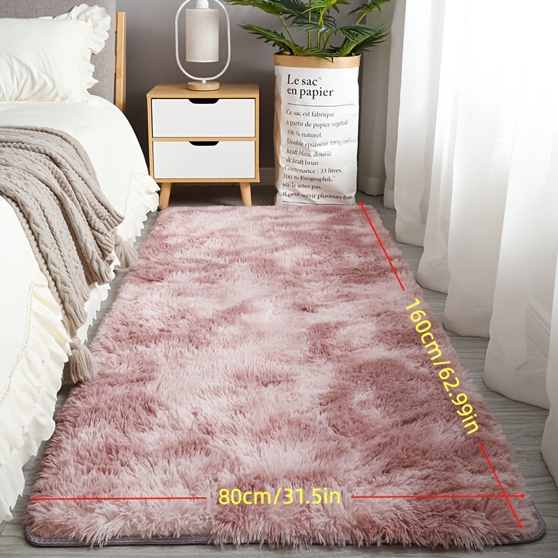 Image of 1pc Fluffy Area Rug For Bedroom, Soft Fuzzy Shaggy Rugs For Living Room, Plush Carpet For Bedroom Rugs, Non-slip Washable Floor Carpet, Home Decor, Lotus Root Pink