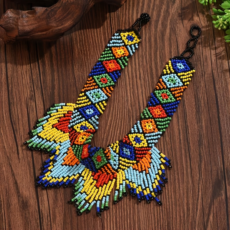 Temu – TEMU Ethnic Style Geometric Woven Rice Bead Tassel Clavicle Necklace Women’s ( Rice )