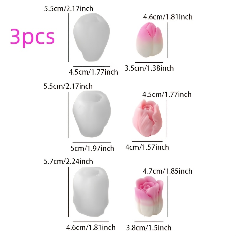TEMU 3pcs Tulip Silicone Aromatherapy Candle Mold Is Suitable For Making Candles, Resins, Soap Liquids, And Gypsum Crafts, As Well As Gifts For