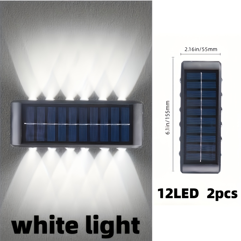 Juego de 2 lámparas de pared con alimentación solar, lámparas de pared de exterior aptas para uso doméstico, pequeñas lámparas externas de estilo nórdico para decoración de iluminación, aptas para hogar, jardín y porche (blanco/blanco cálido) - Imagen 9
