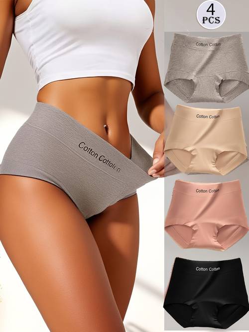set of 4 womens high waisted boxer briefs with elegant letter prints comfortable and breathable
