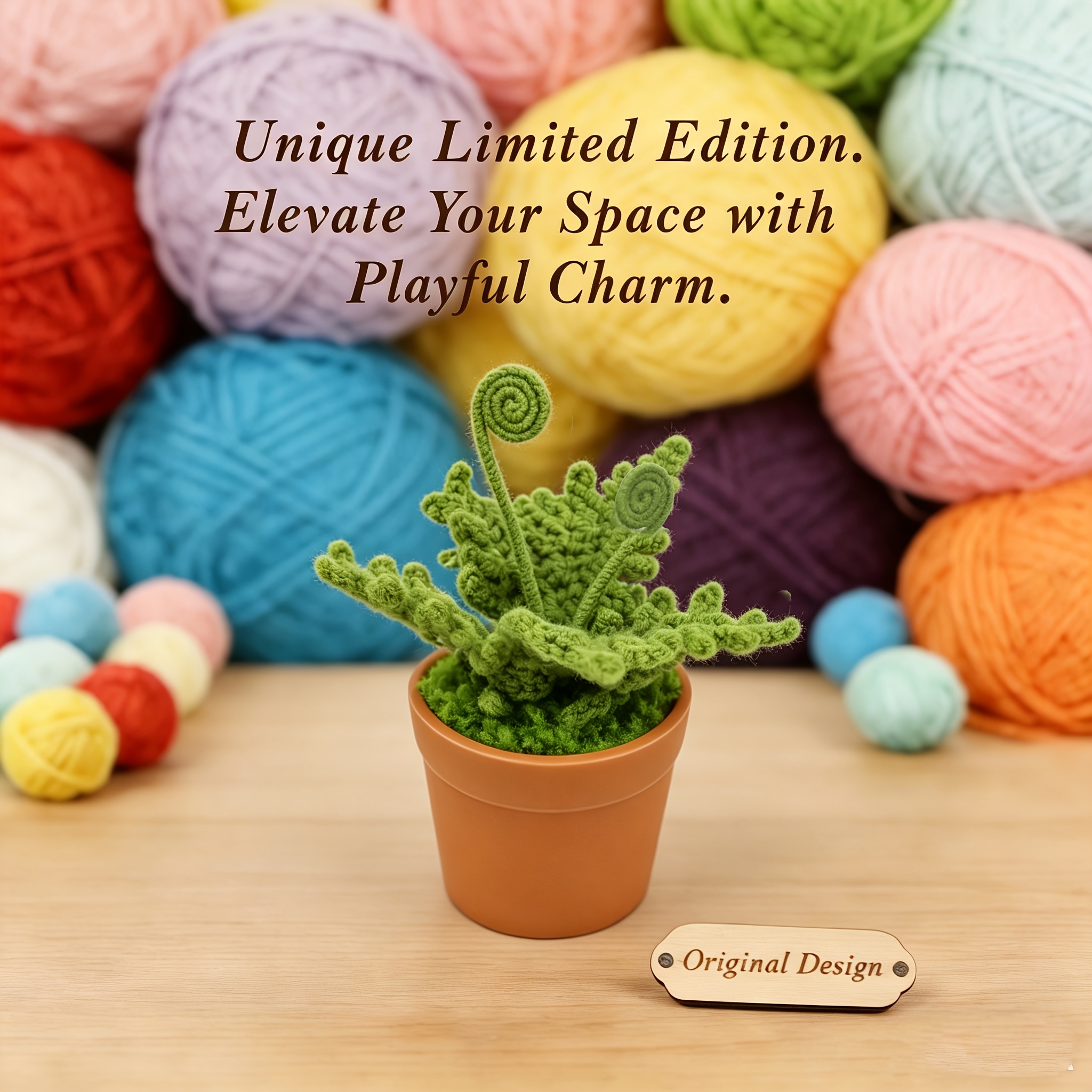 TEMU Plante en pot de fougère verte tricotée, kit de crochet, plante artificielle, ornement de voiture, plante en pot de jardinage domestique, Nouvel
