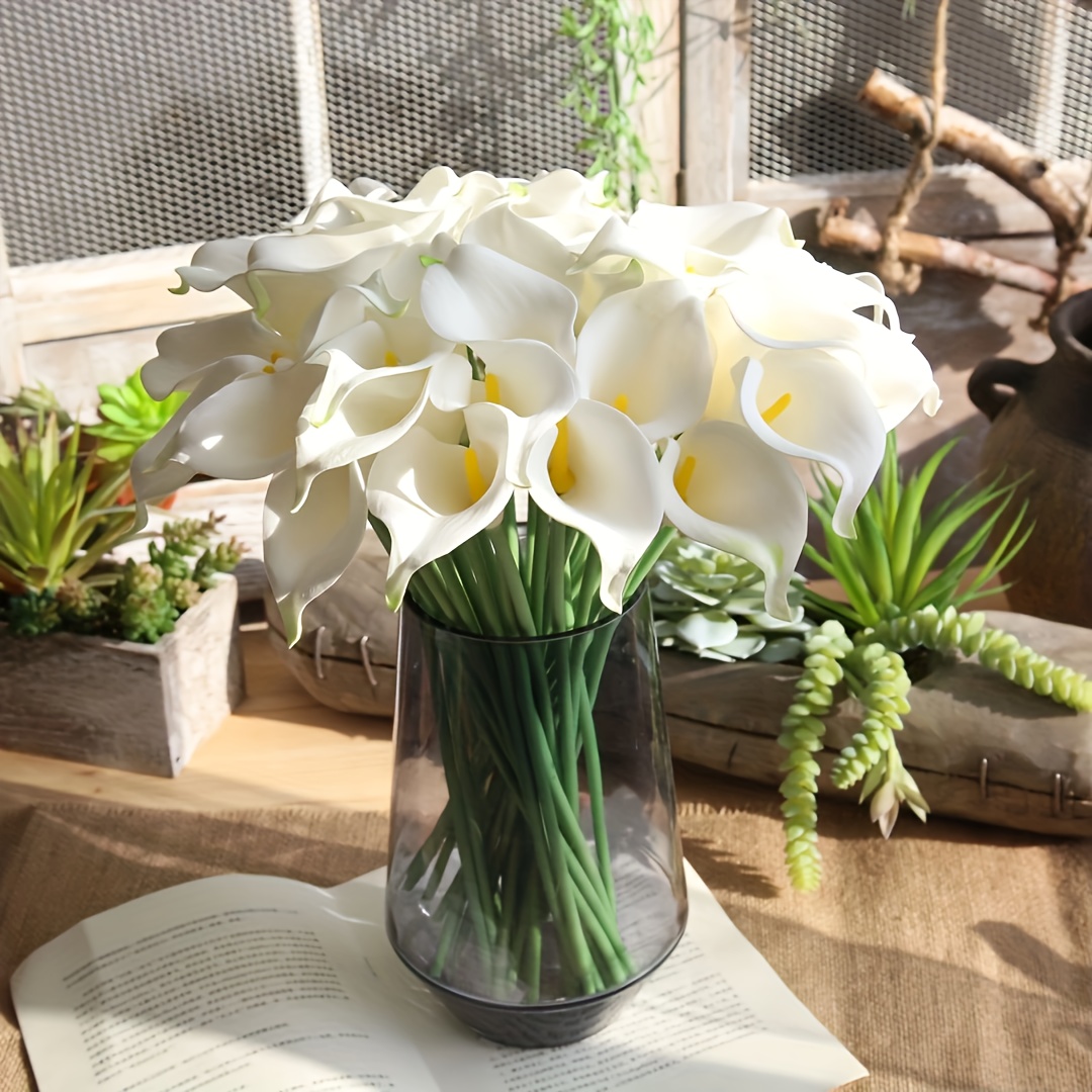 Huaao 12 Fiori Artificiali Calla In Lattice | Tocco Realistico | Bianchi E Neri | Altezza 34 Cm | Per Bouquet Matrimonio