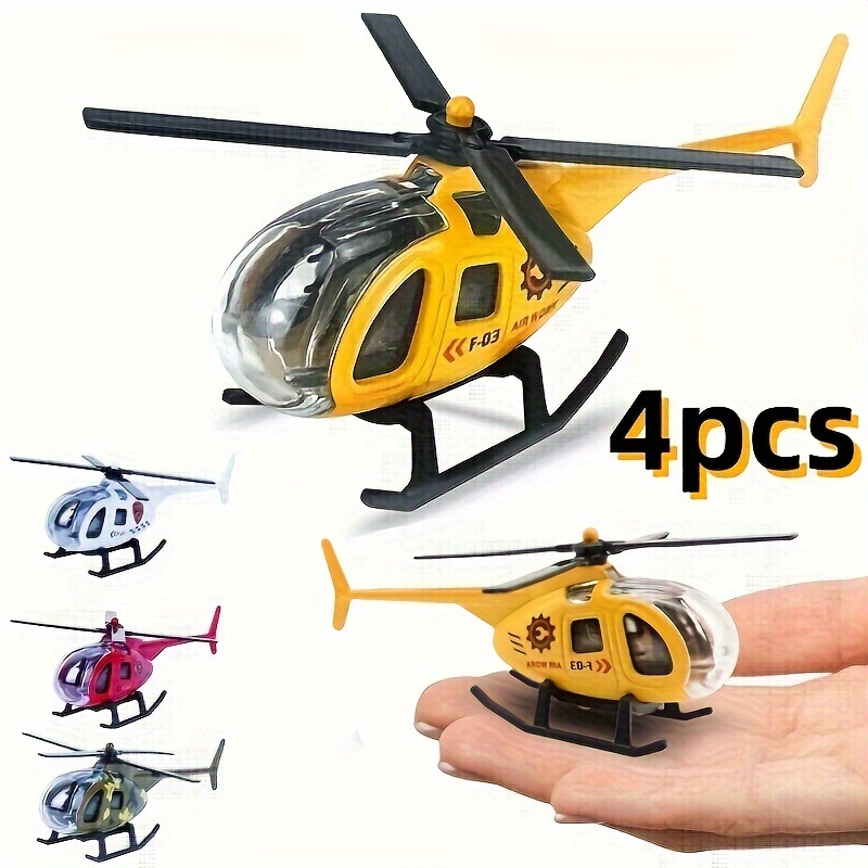 

4 Alloy Mini Helicopters Model Toy Set: Police, Fire, Engineering, Military Helicopters With Propellers - Ideal For Kids 3-6