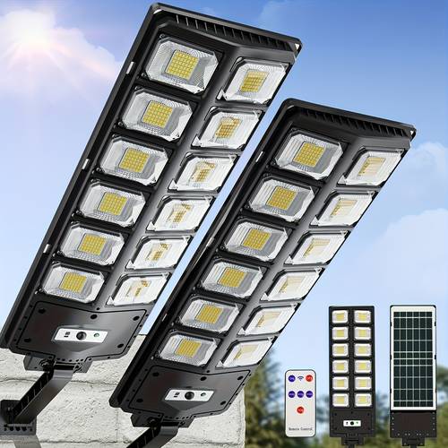 504 led solar street light ip44 outdoor solar light 6500k 2500lm dusk to dawnsolar motion sensor security light with remote control 3 mode suitable for yard garden garage driveway garden lighting