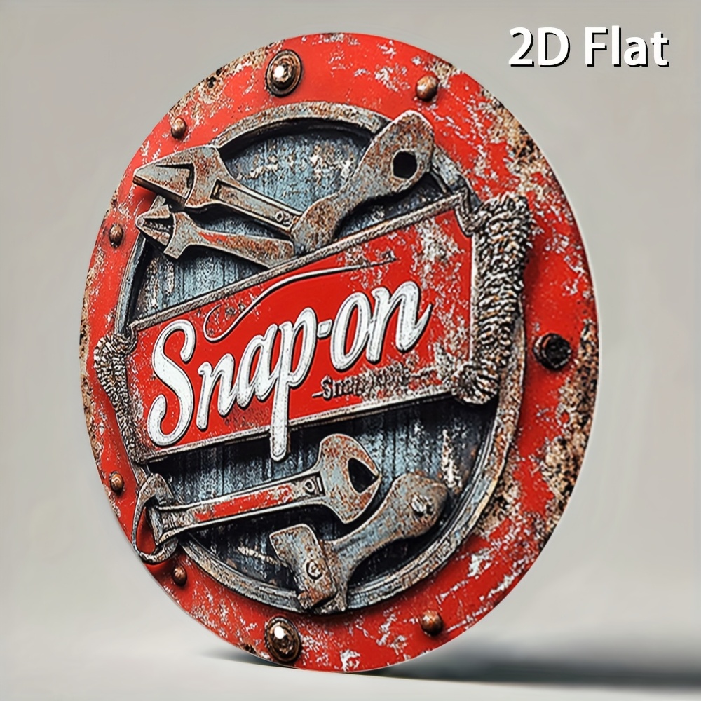 2D Flat 1pc Vintage Metal Sign Snap-on Tools Aluminum Round Poster Bold and Industrial Design Retro Vintage Look Wall Art for Bar, Café, Beach House, Backyard 7.8x7.8 Inch, 2D Flat, Perfect for Room Decor