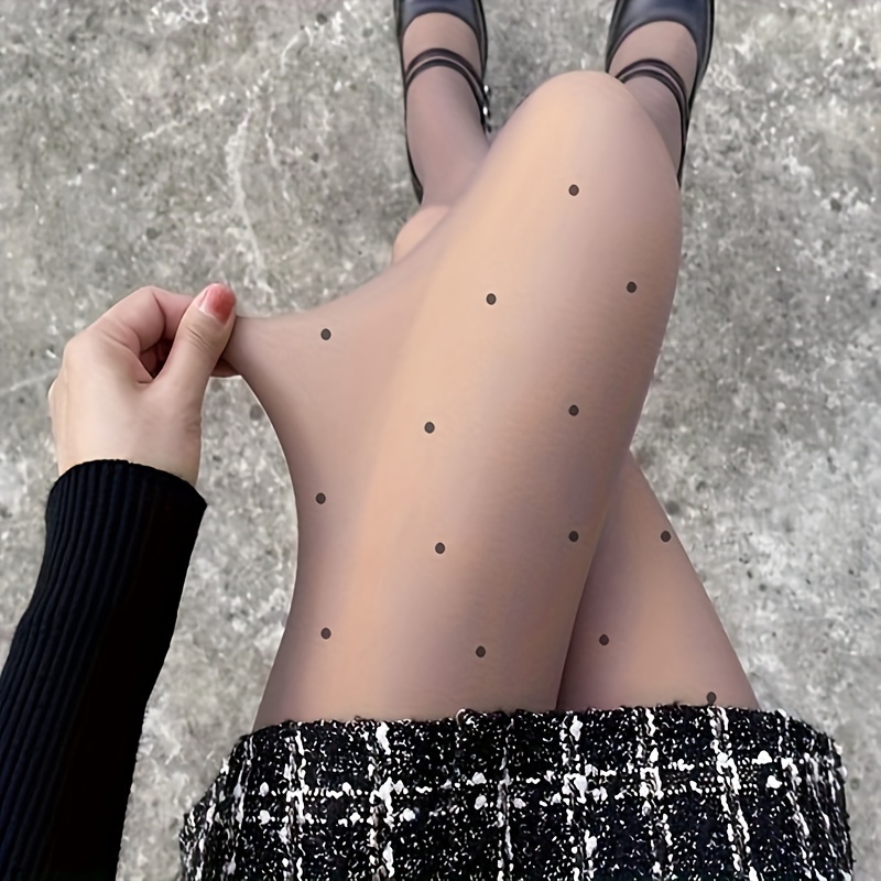 Polka Dot Mesh Tights, High Waist Slim Sheer Footed Pantyhose