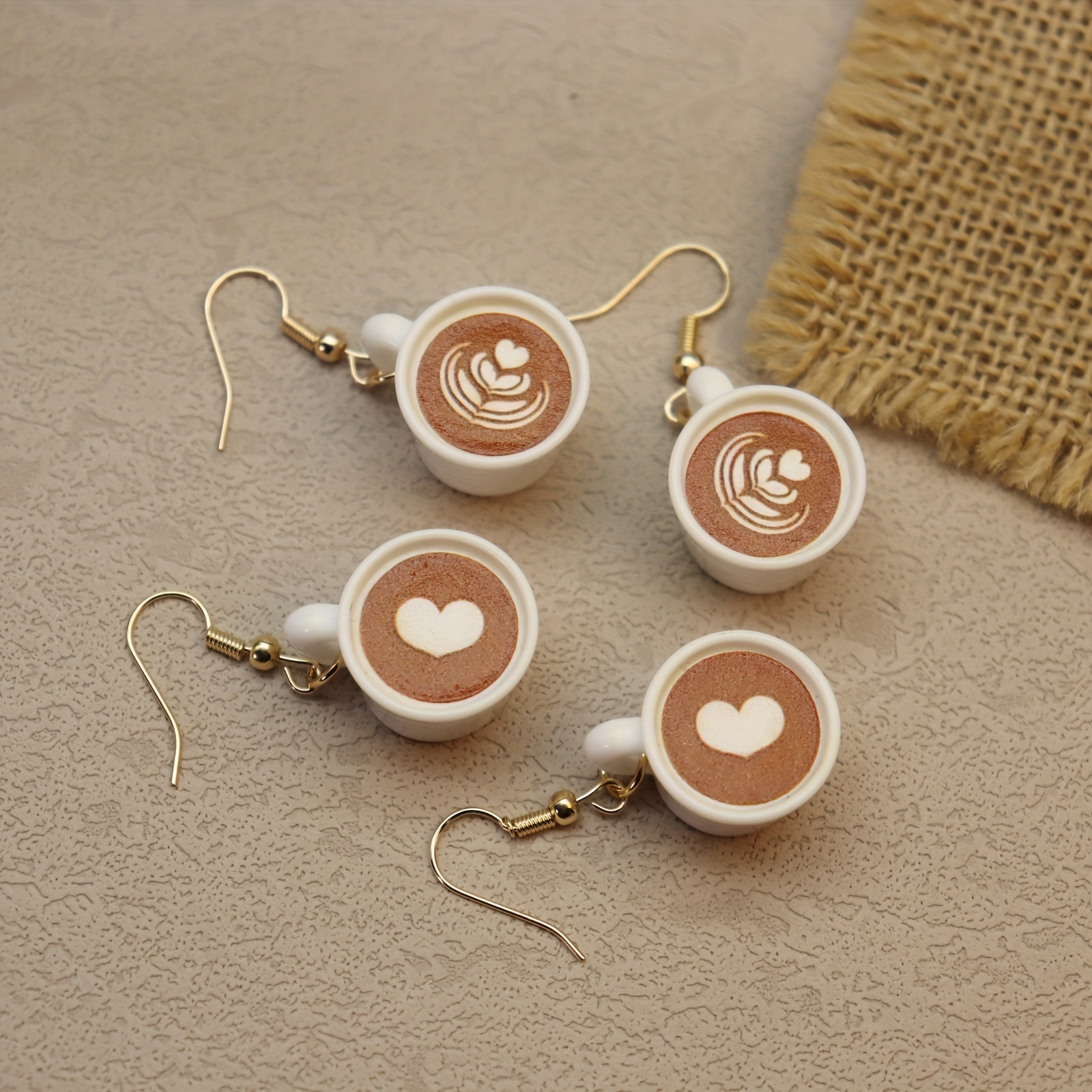 3D Heart Pattern Coffee Cup Dangle Earrings, Summer Style