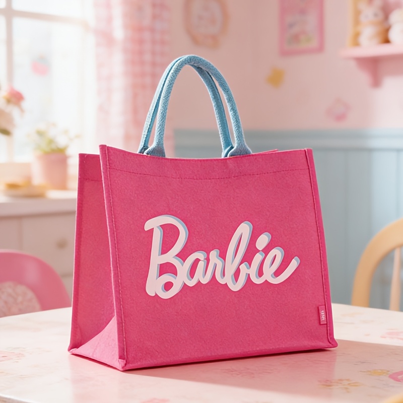 TEMU 1pc Miniso Tote Bag Suitable For &, Or White With Contrast Handle, Soft Casual Handbag With Shoulder Straps, Iconic For, Travel, Shopping