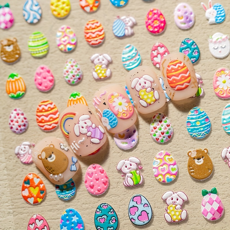 Image of A Egg Nail Art Sticker With Three-dimensional Relief Rabbit Egg Patterns, Suitable For Personal And Diary Decoration