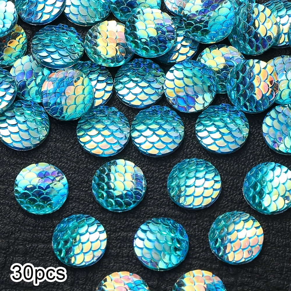 30pcs/pack 12mm Gradient Colorful Fish Scale Resin Patch Round Resin Material Additions Headwear Earrings Hair Additions Patch