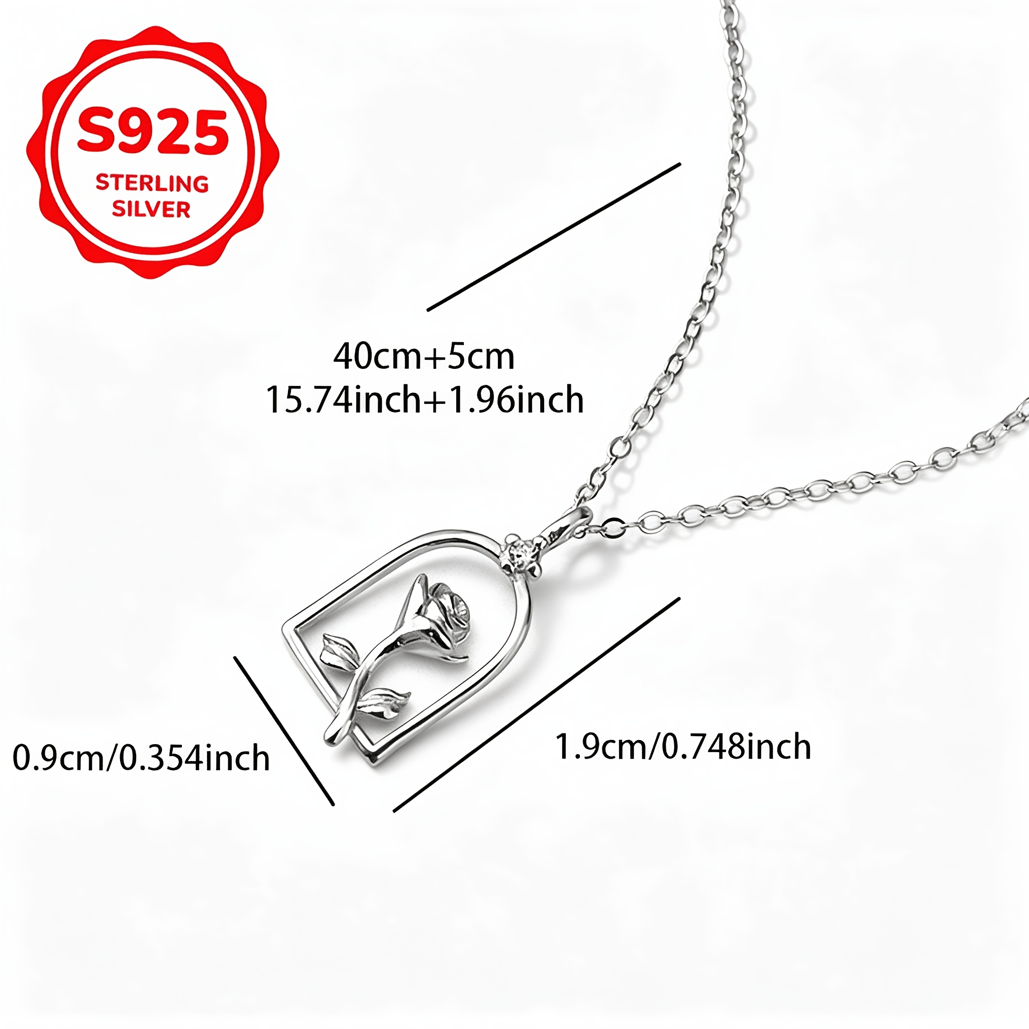 925 Silver Rose Flower Hollow Pendant Necklace