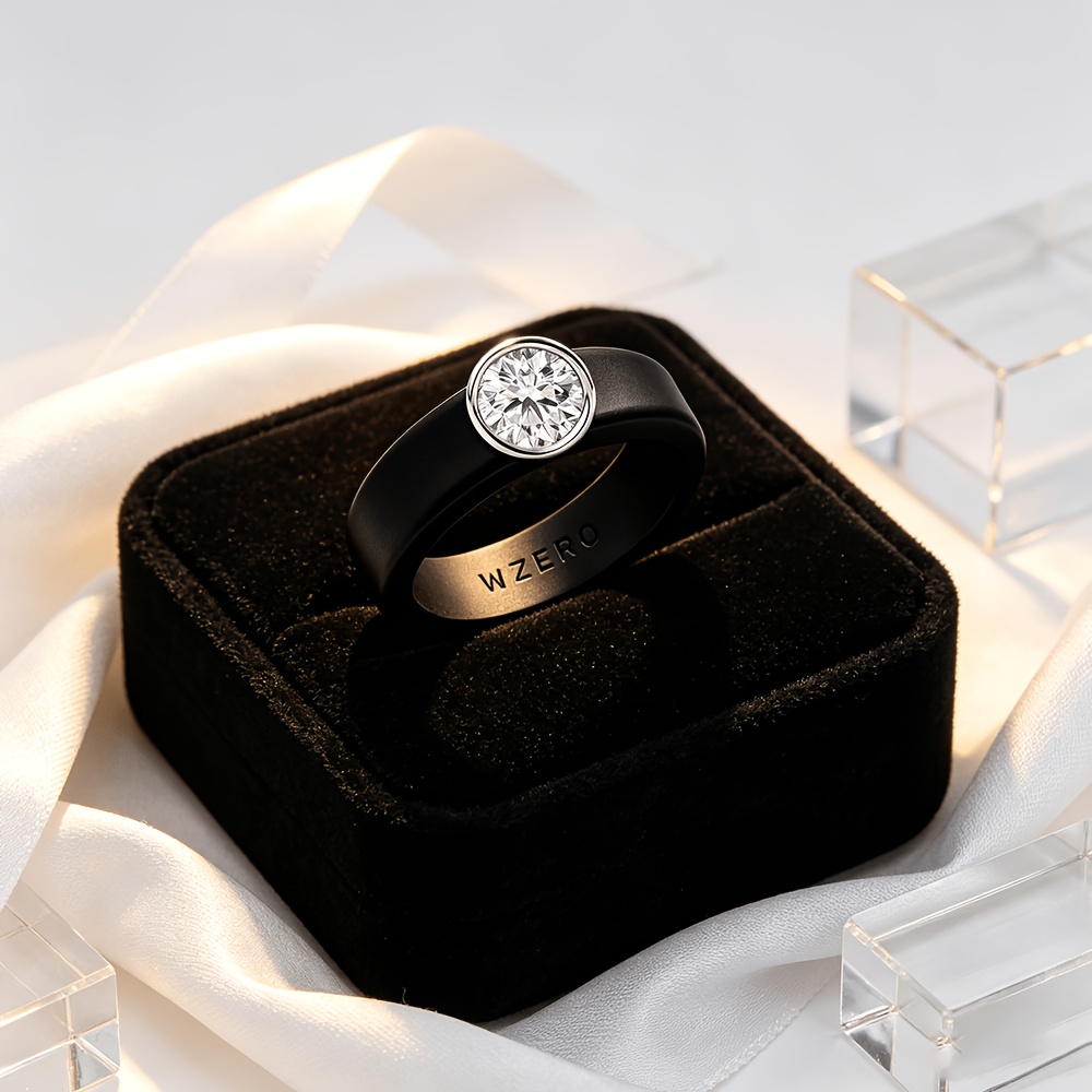 Round Zirconia Bezel-Set Silicone Ring for Men and Women