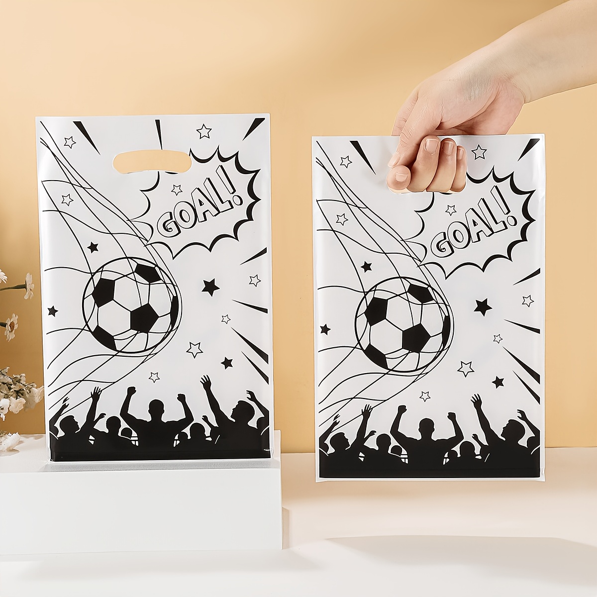 TEMU Gift For Her/him 10/25/40pcs Black And White Football Pattern Gift Bags, Football Sports Theme Party Handheld Gift Bags, Football Sports Event