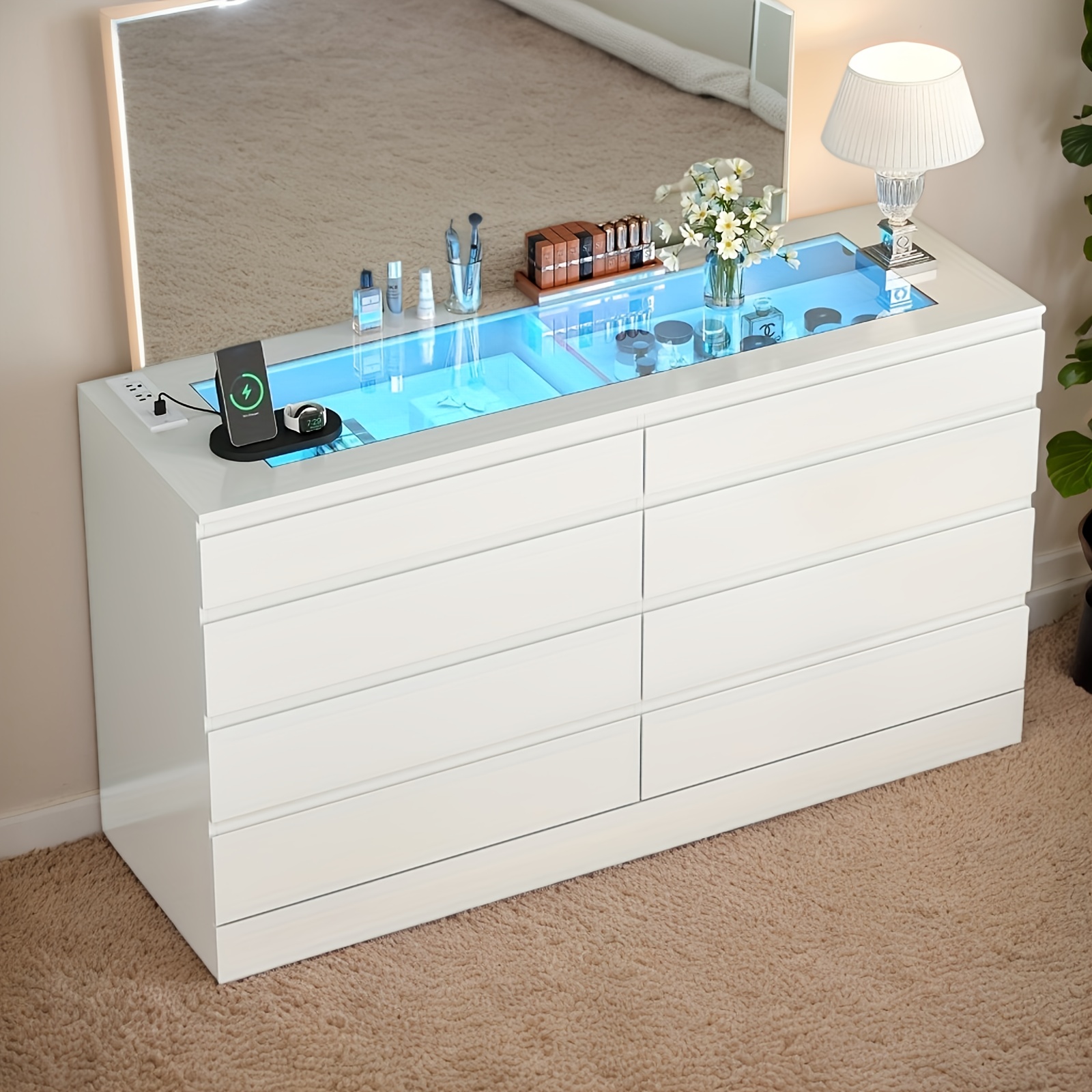 8 drawer white black dress dresser glass outlet - Temu