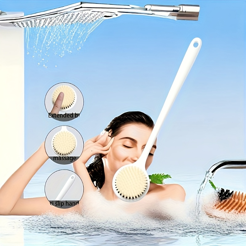 1  silicone bath brush with long handle non     for back shower body cleansing durable scrub head     clean areas ideal for adults seniors bathroom   senior bathing aid ergonomic bath brush senior bathing aid sleek   durable scrub head Product details 1
