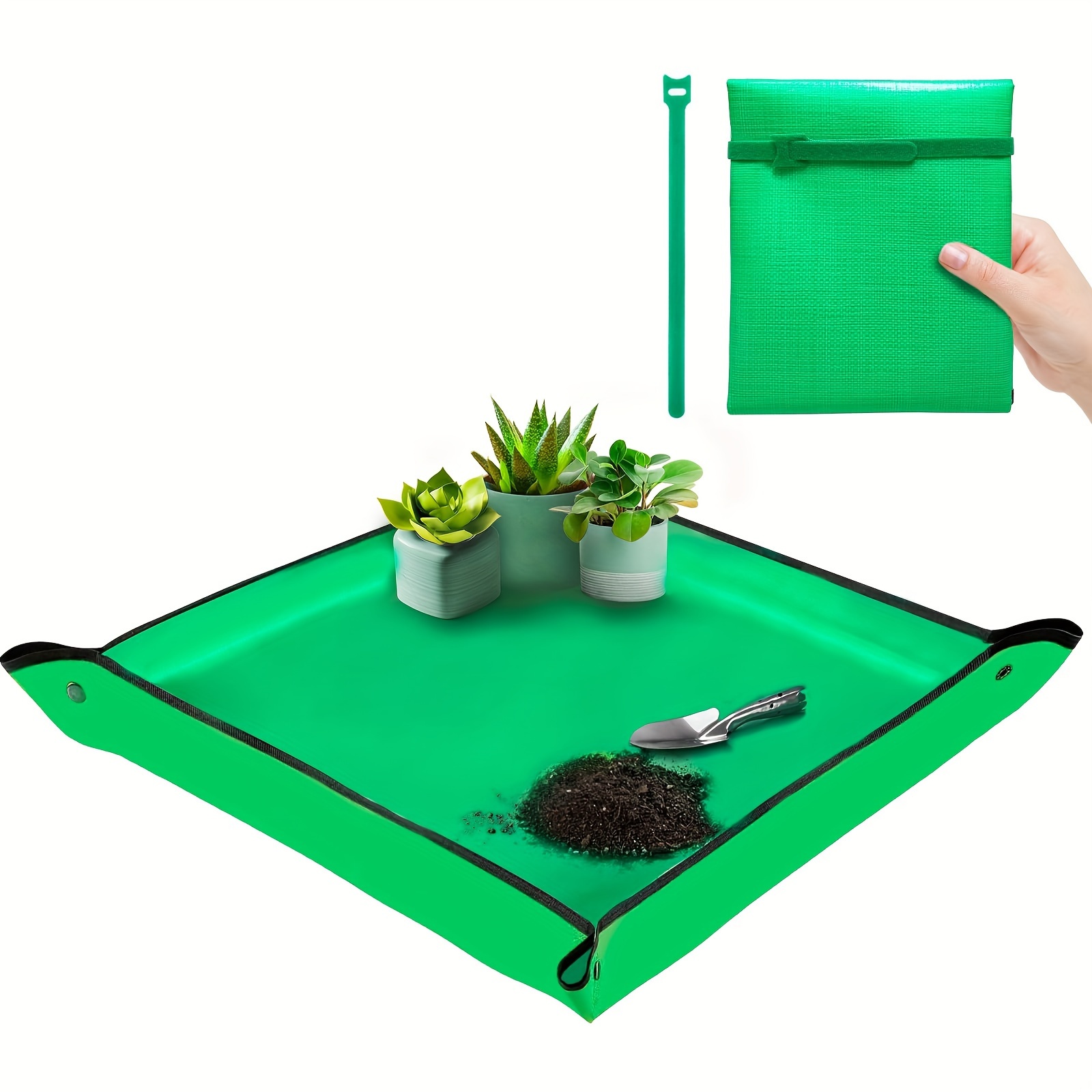 

1pc, Gardening Soil Changing Mat, Durable Waterproof Material, Easy Clean Plant Repotting Square Tarp, 26.8-39.5 Inches With Corner Snaps, Green Garden Work Space Organizer